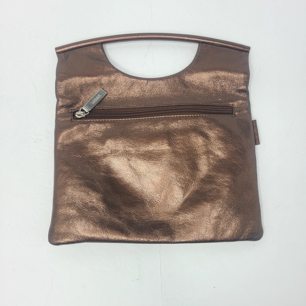 HOBO International Metallic Bronze Leather Fold over Clutch Purse Y3K Futuristic
